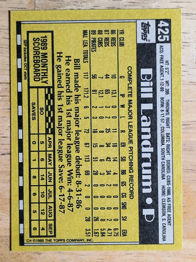 1990 Topps #425 Bill Landrum