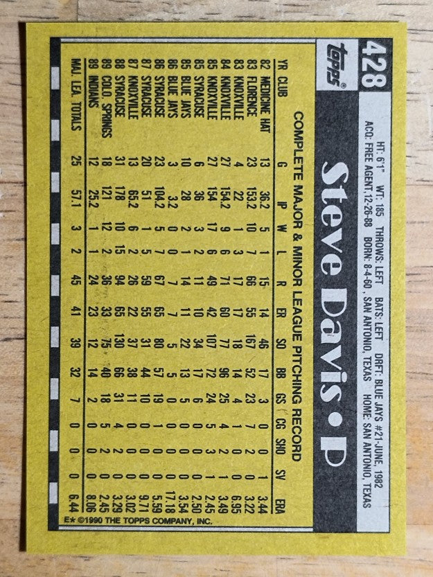 1990 Topps #428 Steve Davis RC