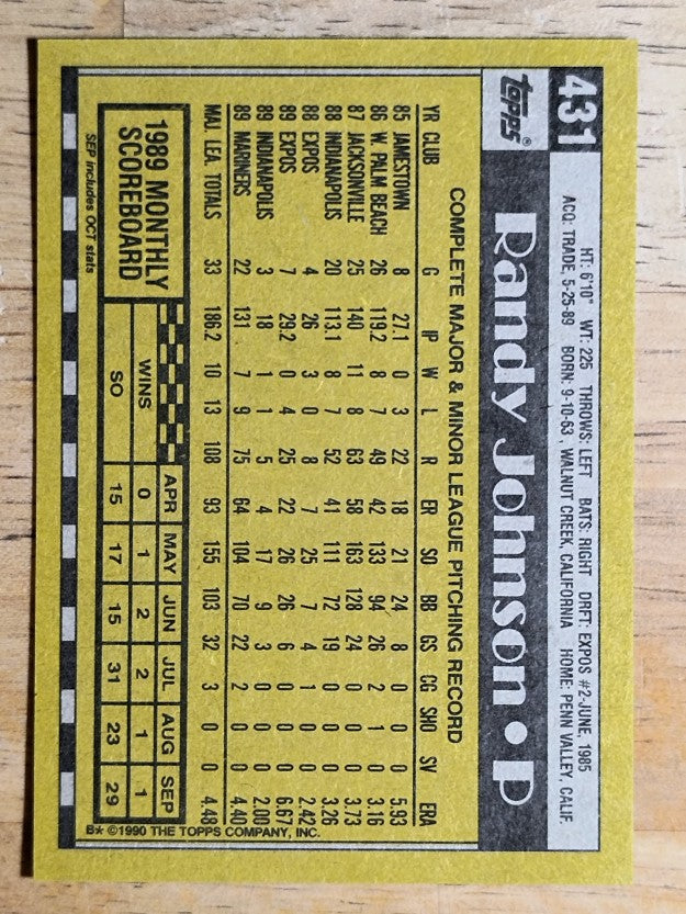 1990 Topps #431 Randy Johnson