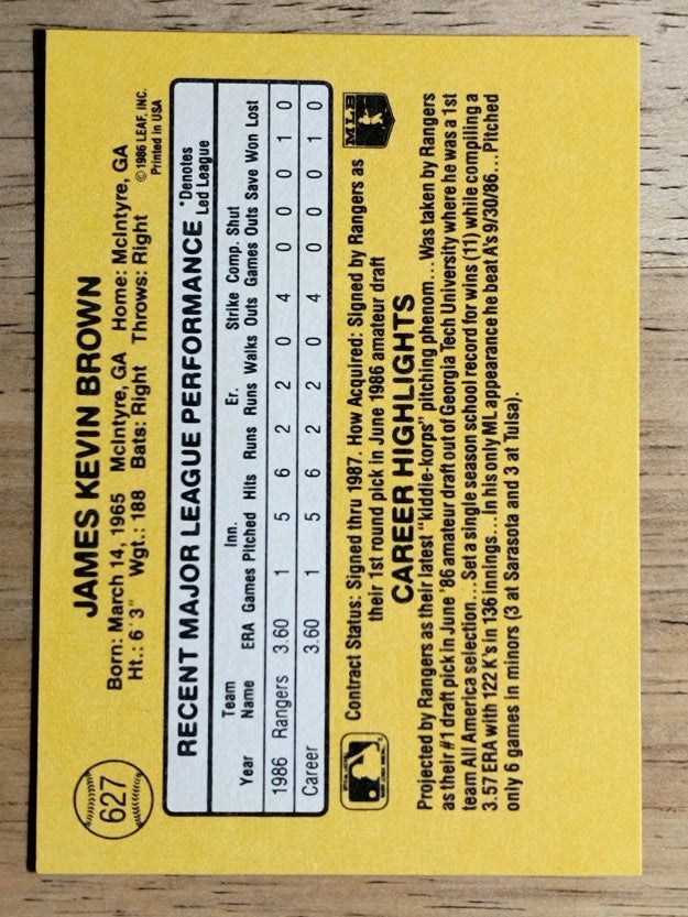 1987 Donruss #627 Kevin Brown RC