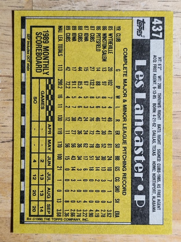 1990 Topps #437 Les Lancaster