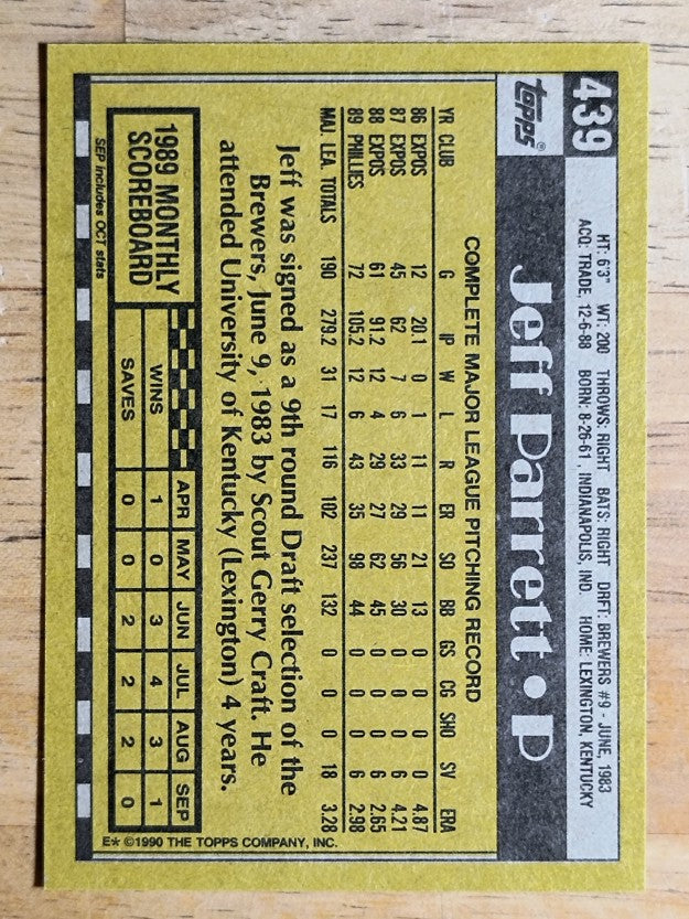 1990 Topps #439 Jeff Parrett