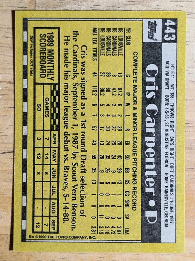 1990 Topps #443 Cris Carpenter