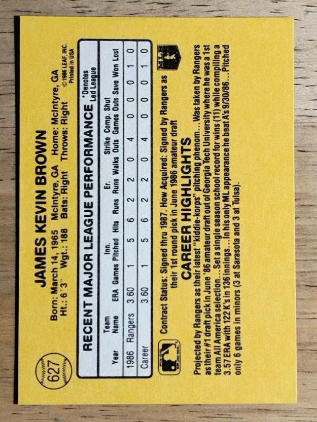 1987 Donruss #627 Kevin Brown RC