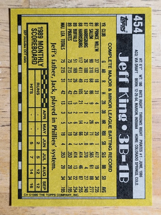 1990 Topps #454 Jeff King