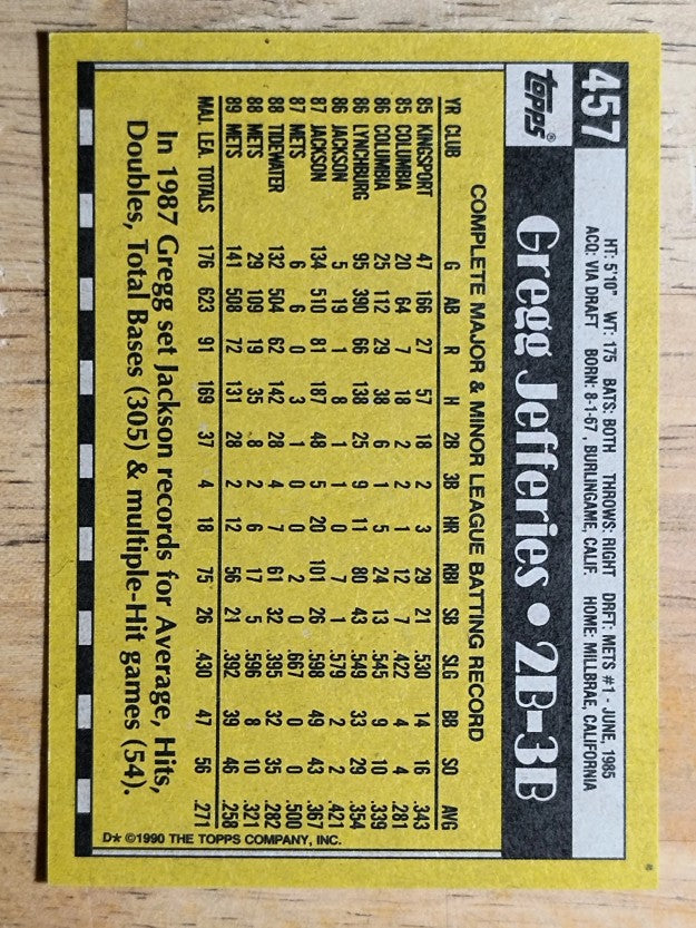 1990 Topps #457 Gregg Jefferies