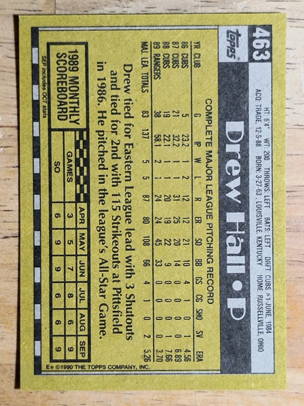 1990 Topps #463 Drew Hall