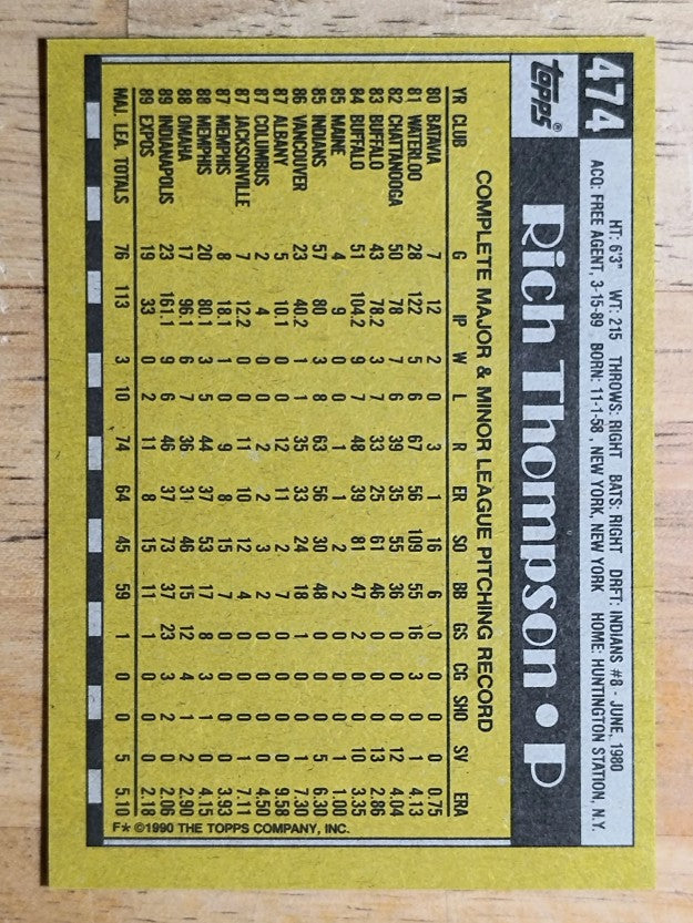 1990 Topps #474 Rich Thompson