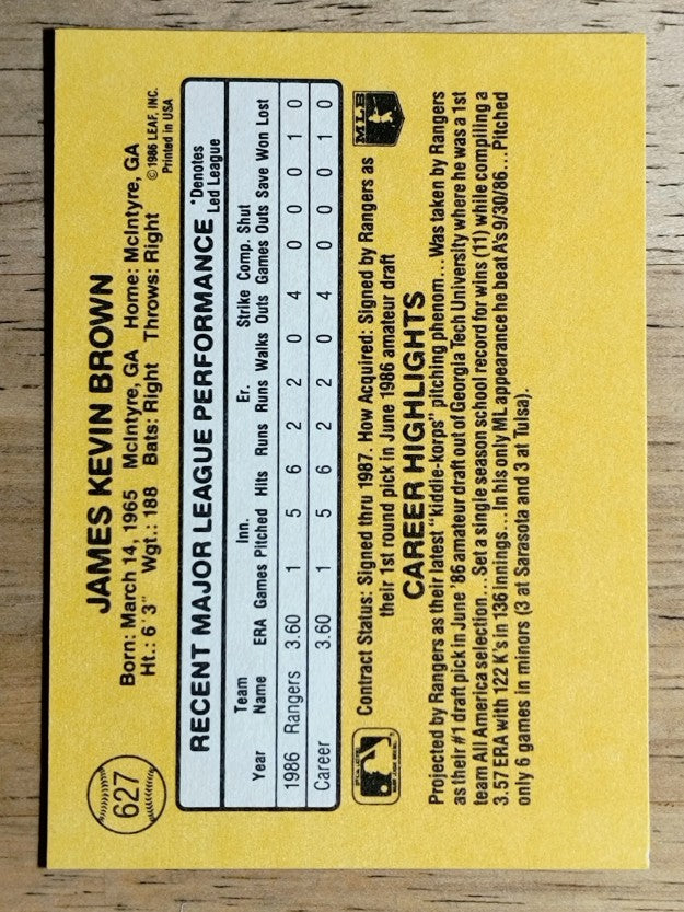 1987 Donruss #627 Kevin Brown RC