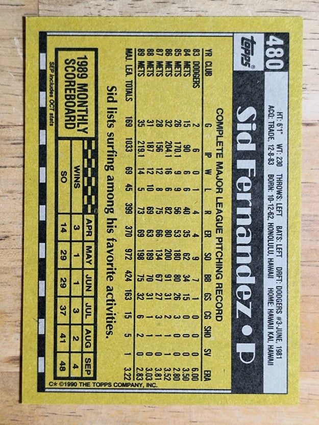 1990 Topps #480 Sid Fernandez