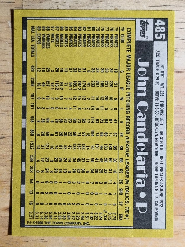1990 Topps #485 John Candelaria