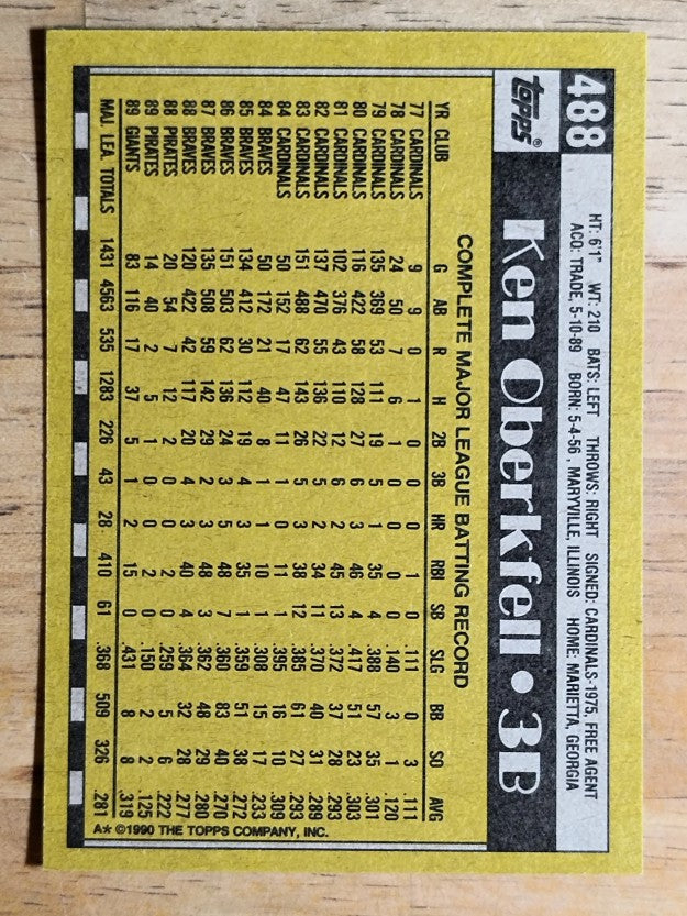 1990 Topps #488 Ken Oberkfell