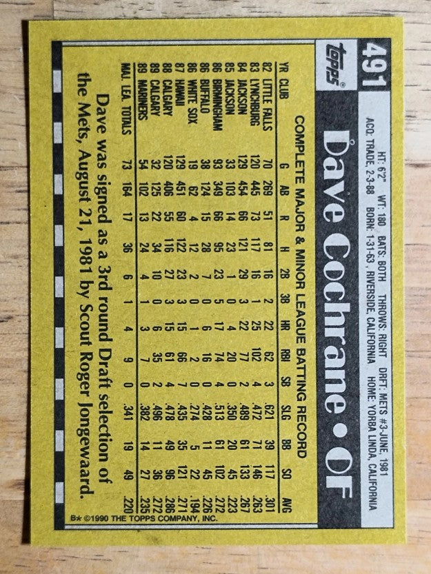 1990 Topps #491 Dave Cochrane RC