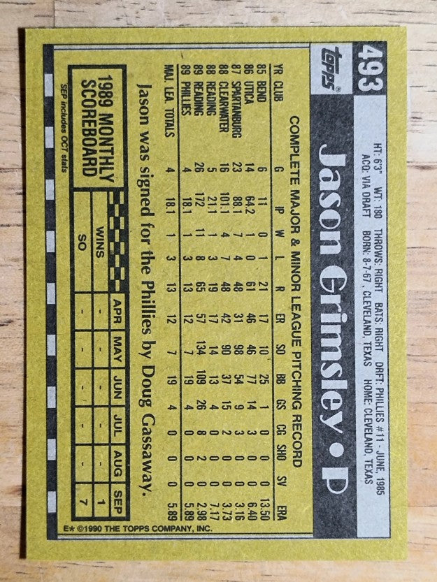 1990 Topps #493 Jason Grimsley RC