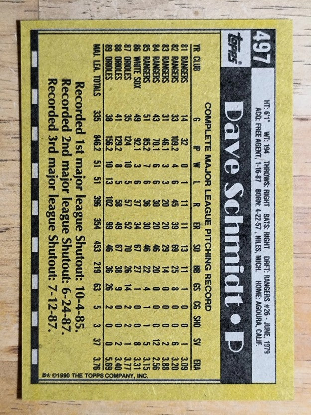 1990 Topps #497 Dave Schmidt