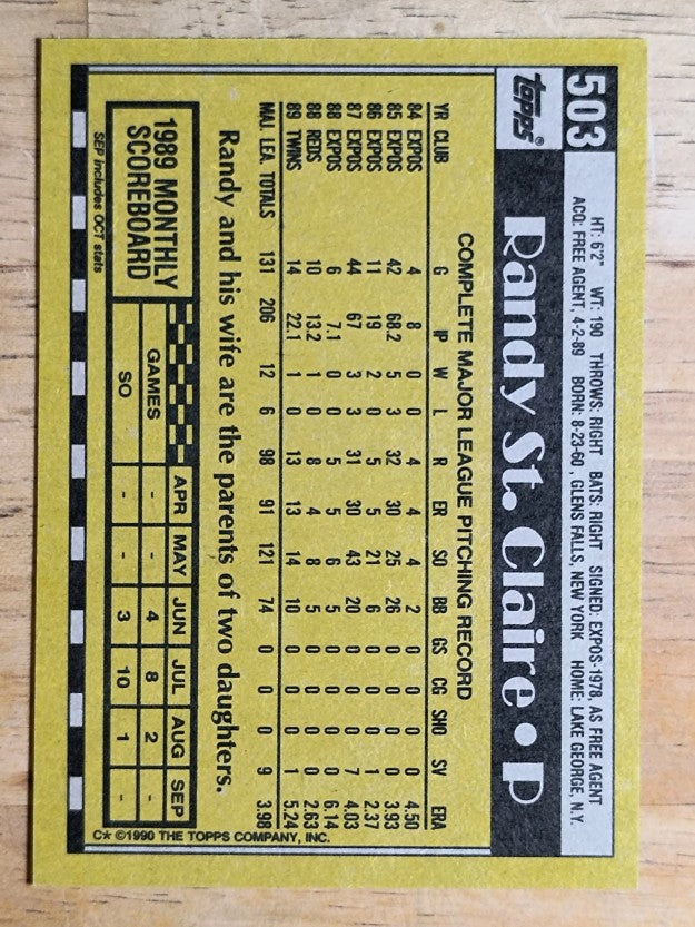 1990 Topps #503 Randy St.Claire