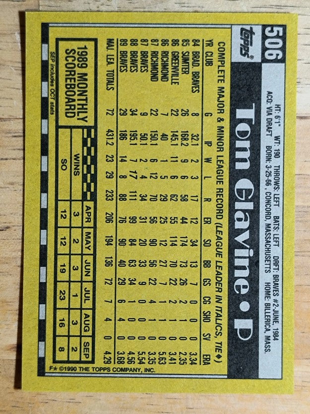 1990 Topps #506 Tom Glavine