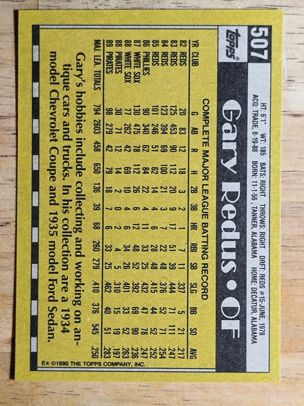 1990 Topps #507 Gary Redus