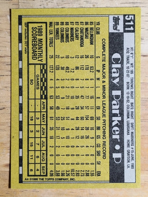 1990 Topps #511 Clay Parker