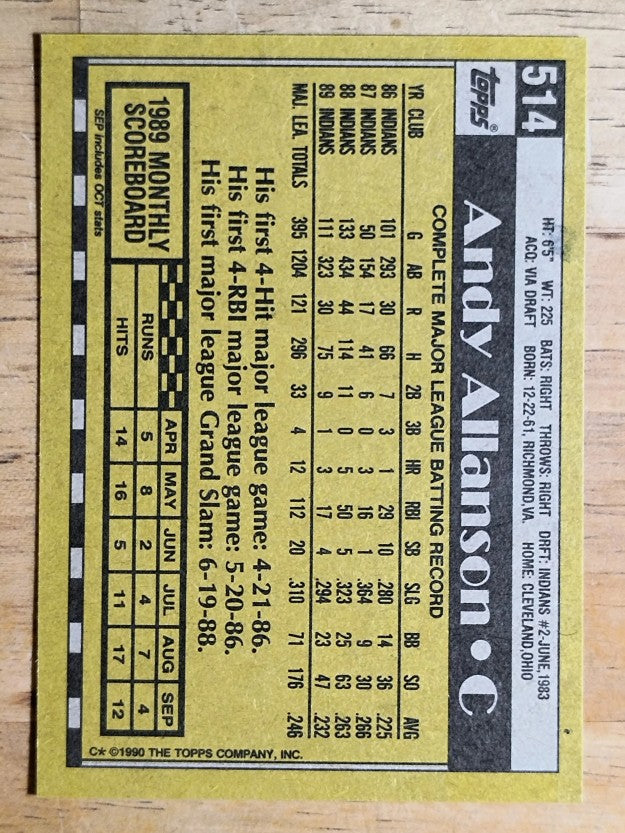 1990 Topps #514 Andy Allanson