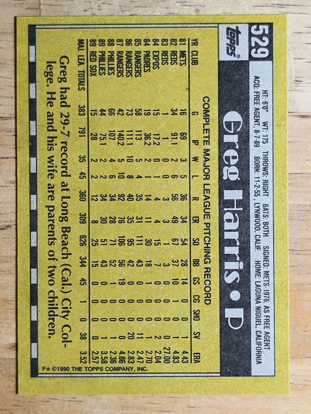 1990 Topps #529 Greg A. Harris