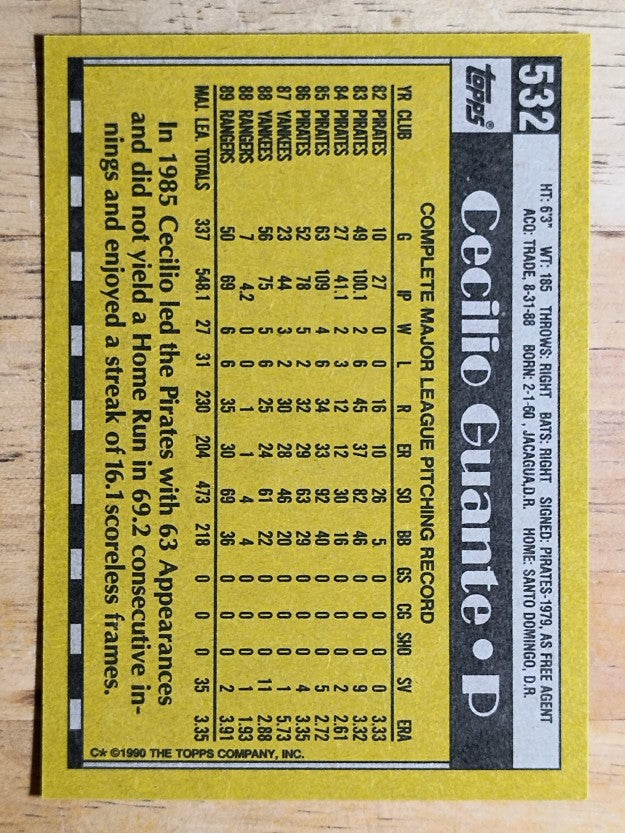 1990 Topps #532 Cecilio Guante