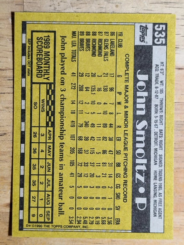 1990 Topps #535 John Smoltz