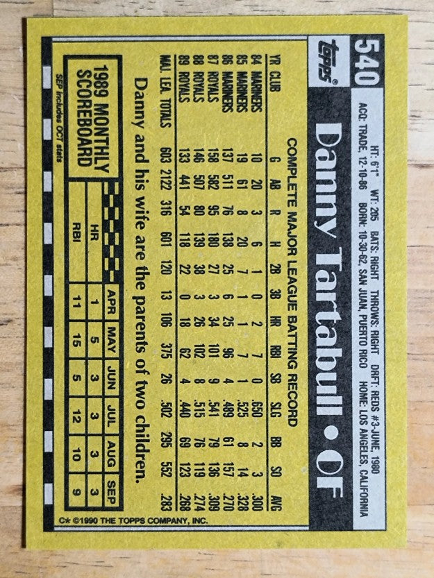 1990 Topps #540 Danny Tartabull