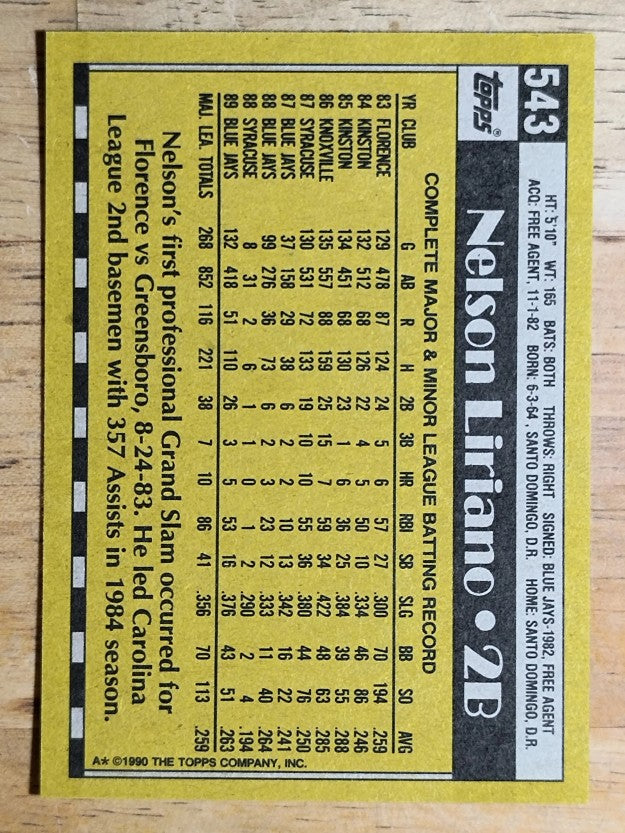 1990 Topps #543 Nelson Liriano
