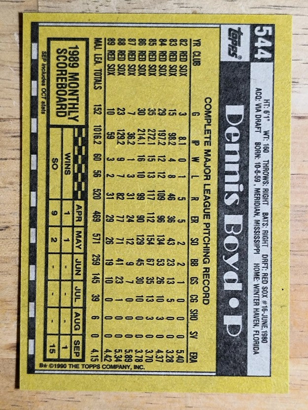 1990 Topps #544 Dennis Boyd