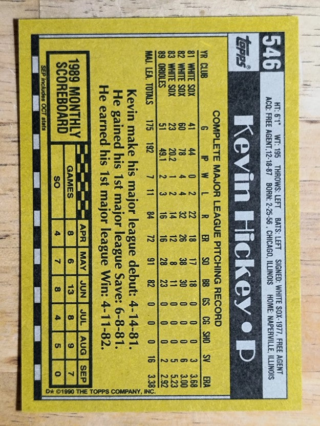 1990 Topps #546 Kevin Hickey