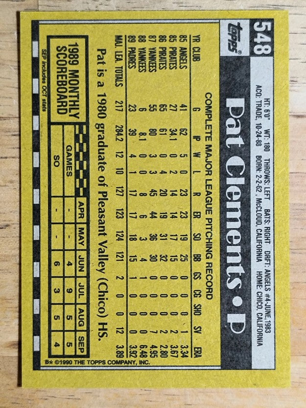 1990 Topps #548 Pat Clements