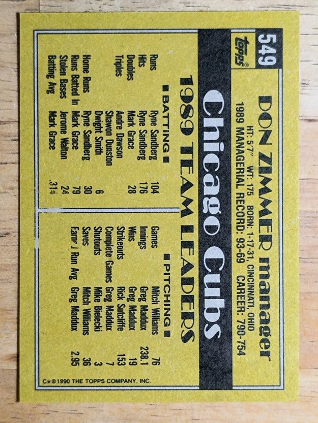 1990 Topps #549 Don Zimmer MG