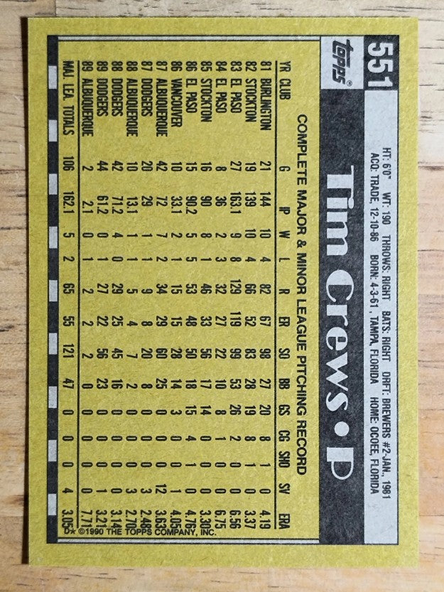1990 Topps #551 Tim Crews