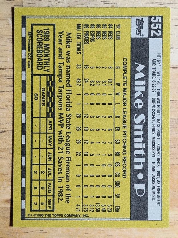 1990 Topps #552 Mike Miss. Smith RC