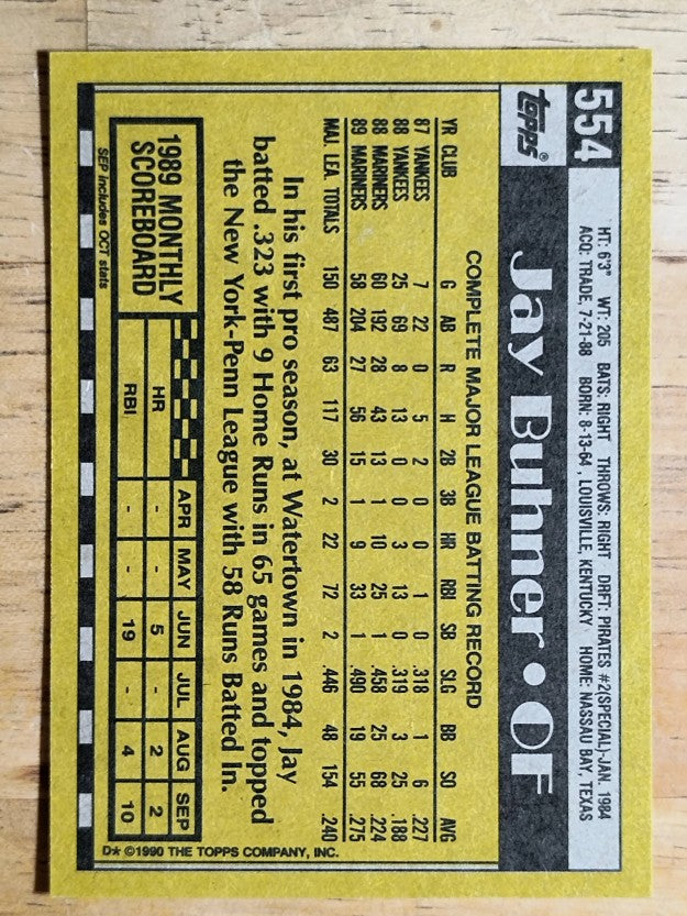 1990 Topps #554 Jay Buhner