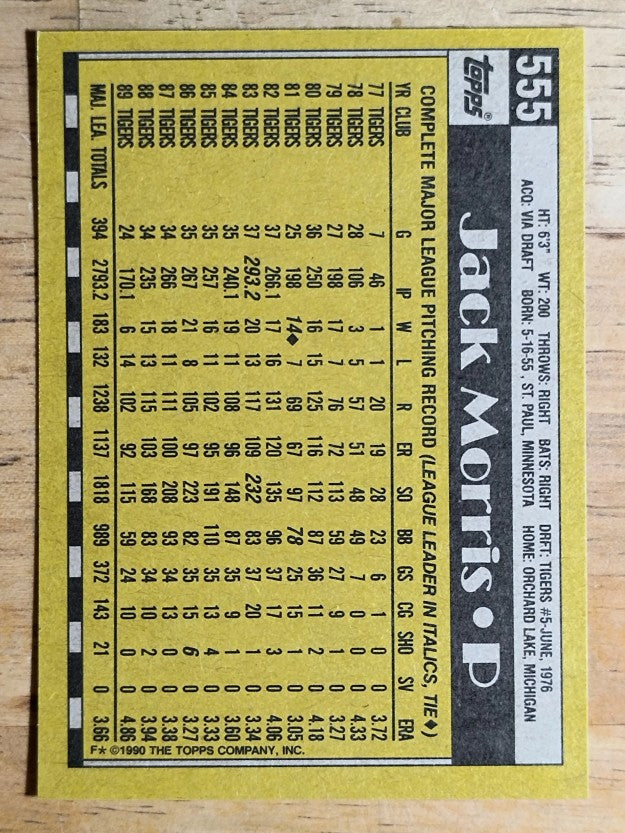 1990 Topps #555 Jack Morris