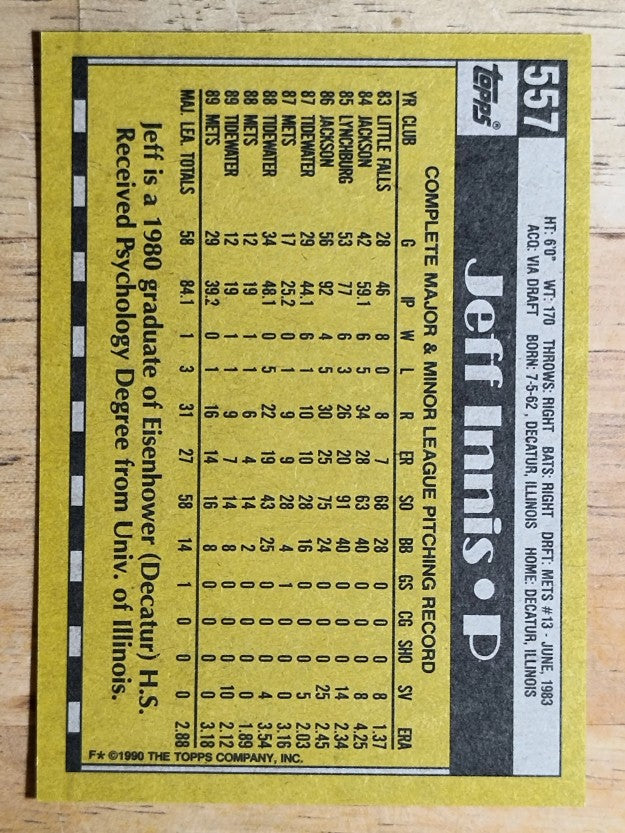 1990 Topps #557 Jeff Innis RC