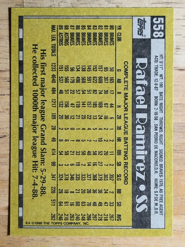 1990 Topps #558 Rafael Ramirez