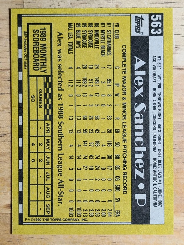 1990 Topps #563 Alex Sanchez