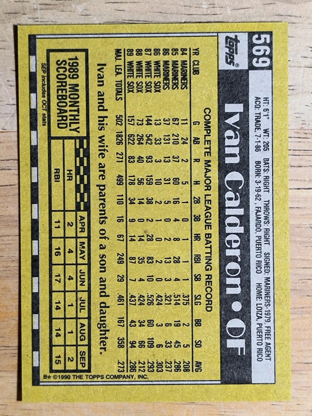1990 Topps #569 Ivan Calderon