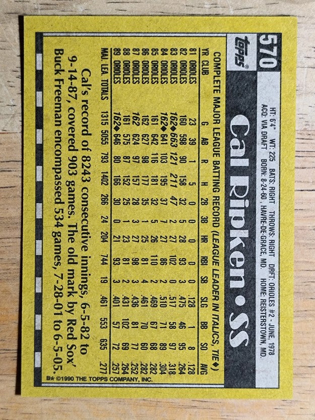 1990 Topps #570 Cal Ripken