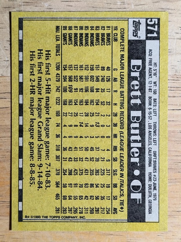 1990 Topps #571 Brett Butler