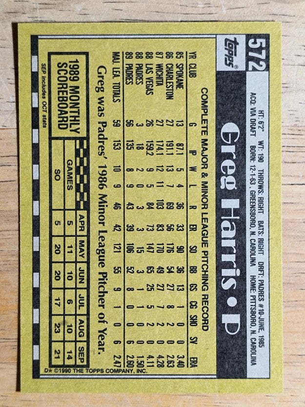 1990 Topps #572 Greg W. Harris
