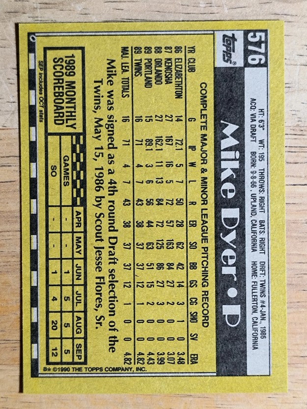 1990 Topps #576 Mike Dyer RC