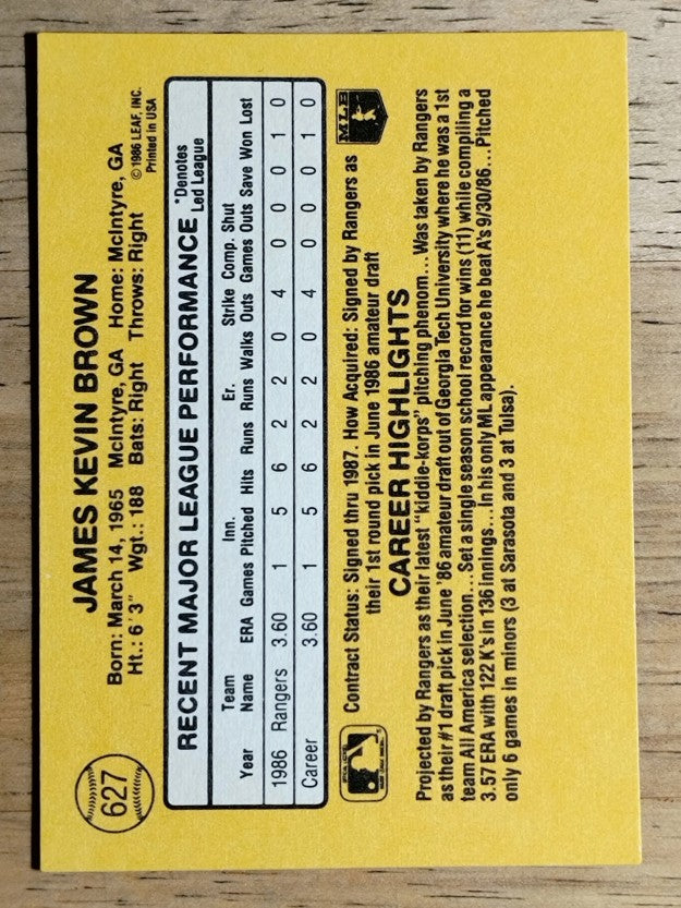 1987 Donruss #627 Kevin Brown RC