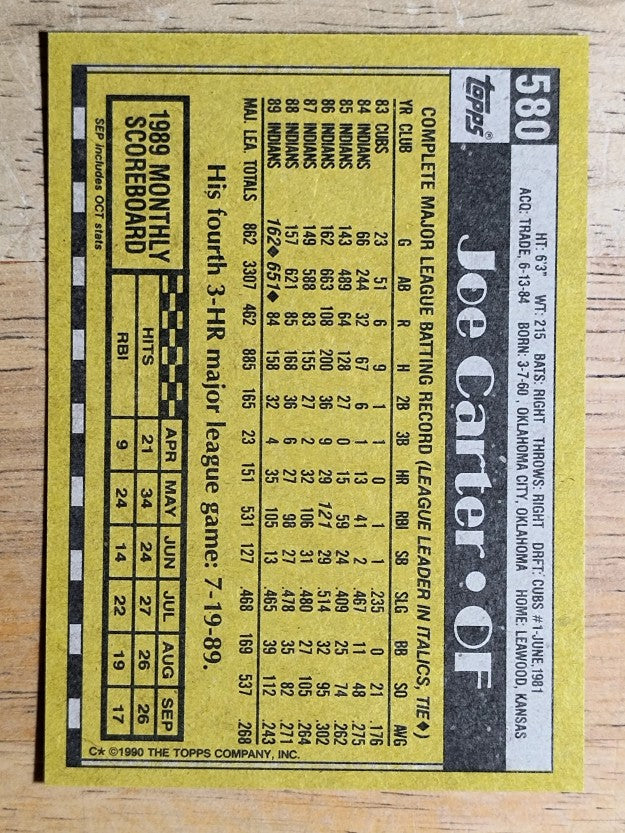 1990 Topps #580 Joe Carter