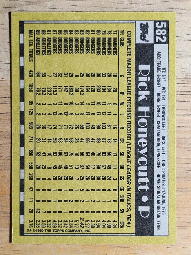 1990 Topps #582 Rick Honeycutt