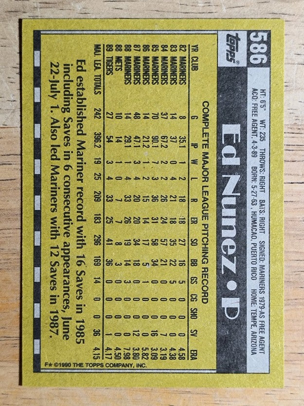 1990 Topps #586 Edwin Nunez
