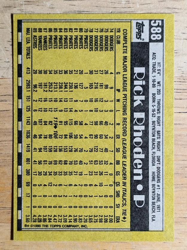 1990 Topps #588 Rick Rhoden